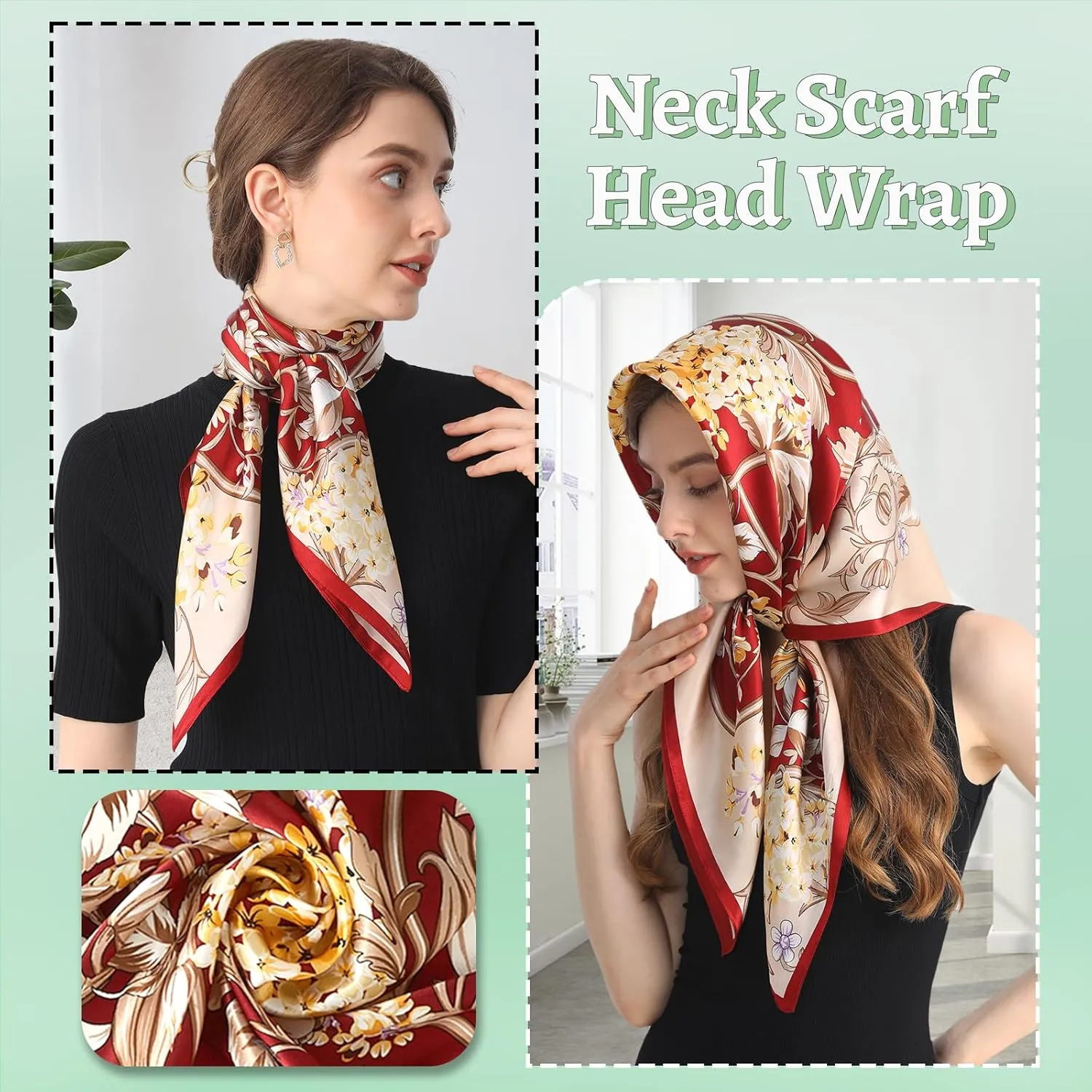 100% Mulberry Silk Head Scarf for Sleeping 35"x35" Square Silk Hair Scarf for Women Lightweight Bandana Large
