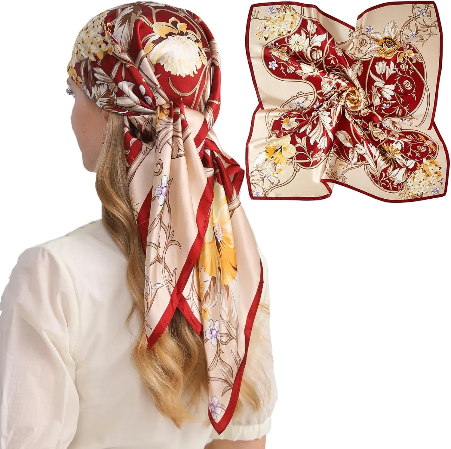 100% Mulberry Silk Head Scarf for Sleeping 35"x35" Square Silk Hair Scarf for Women Lightweight Bandana Large