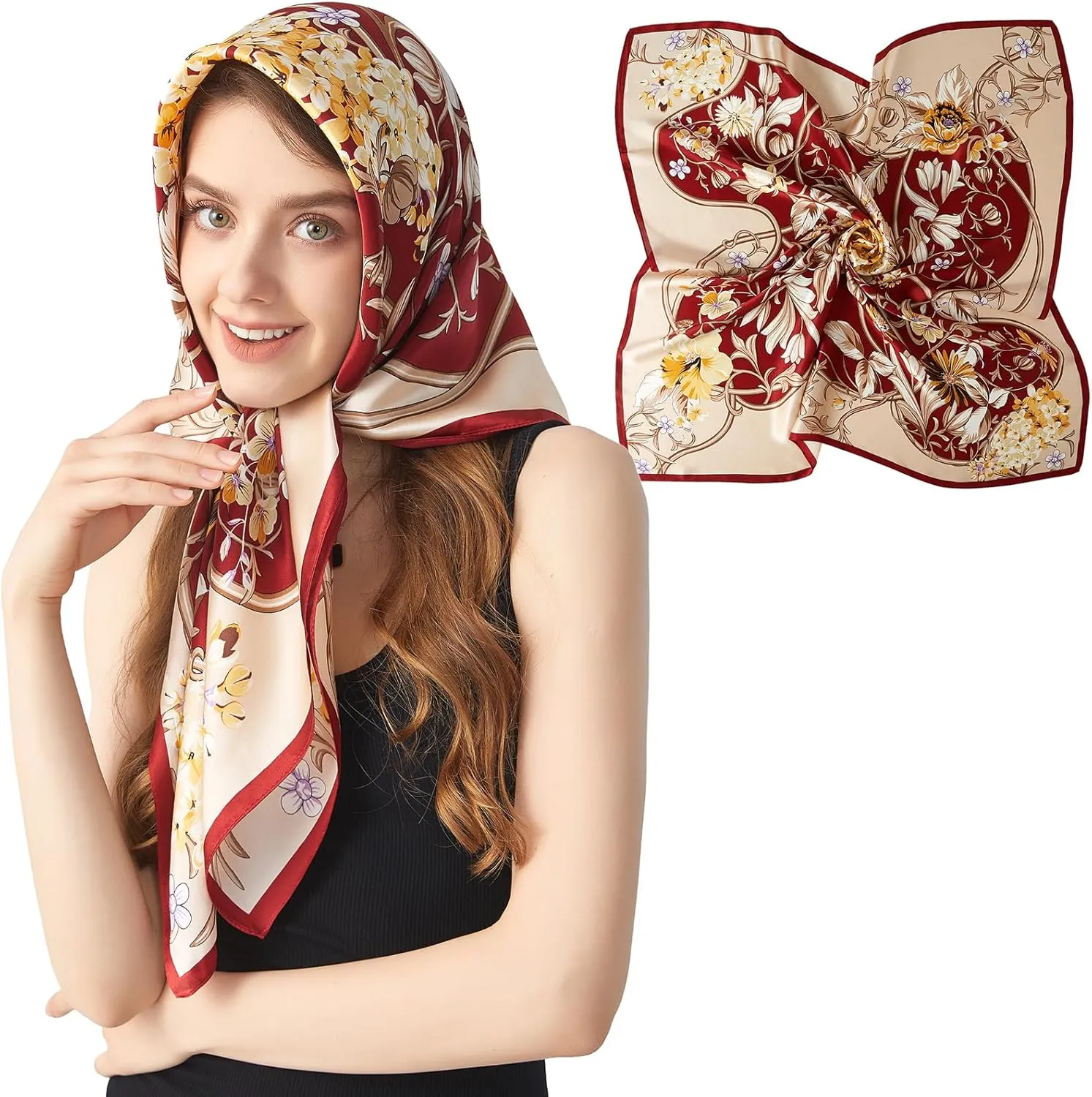 100% Mulberry Silk Head Scarf for Sleeping 35"x35" Square Silk Hair Scarf for Women Lightweight Bandana Large
