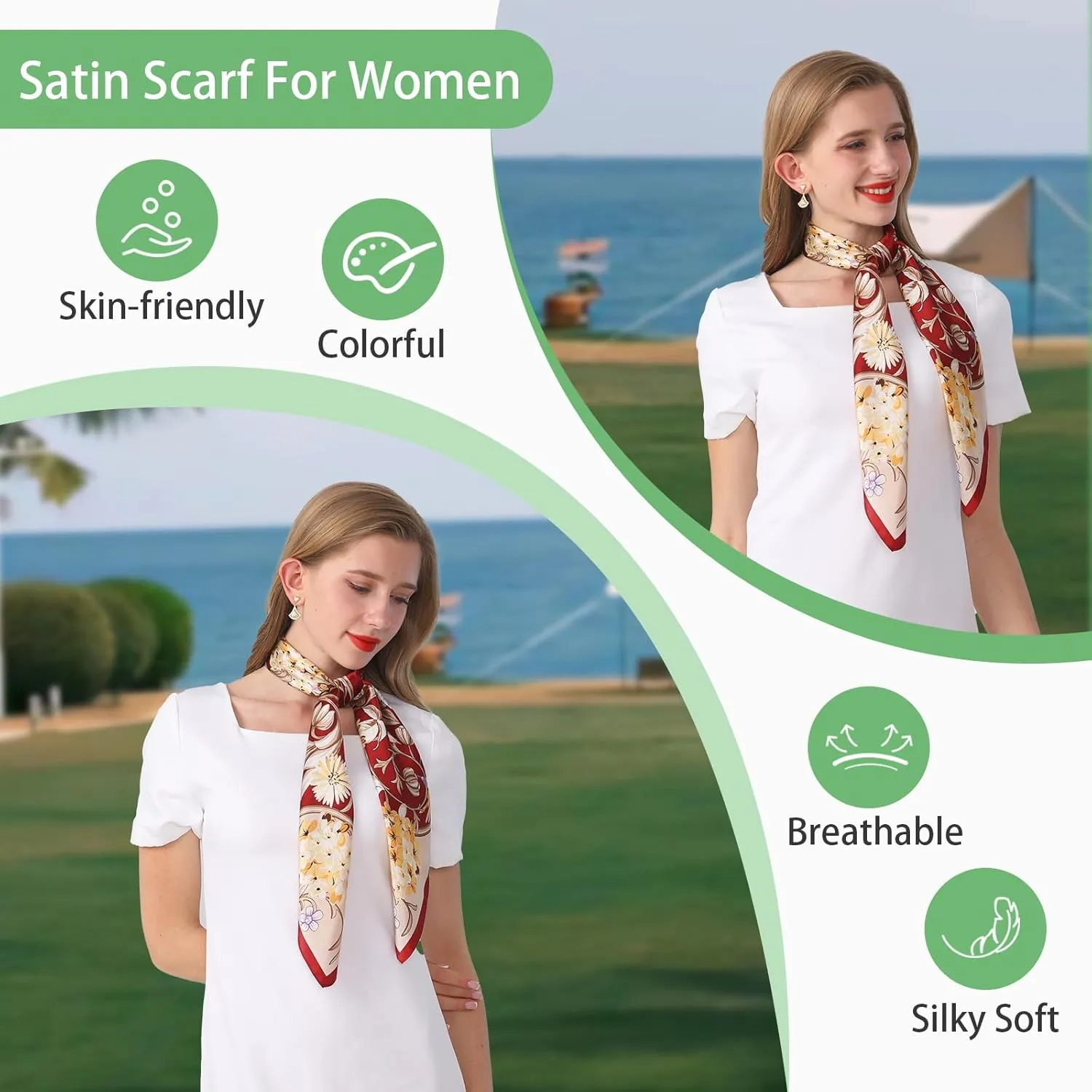 100% Mulberry Silk Head Scarf for Sleeping 35"x35" Square Silk Hair Scarf for Women Lightweight Bandana Large