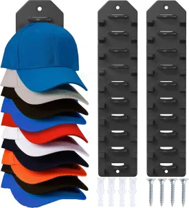 2 Pack Hat Organizer for Baseball Caps,Hat Rack for Wall, Compact Hat Storage Display Holder,Hold Up to 20 Hats,Hat Hanger Strong Adhesive/Wall Drilled for Door,Bedroom,Closet