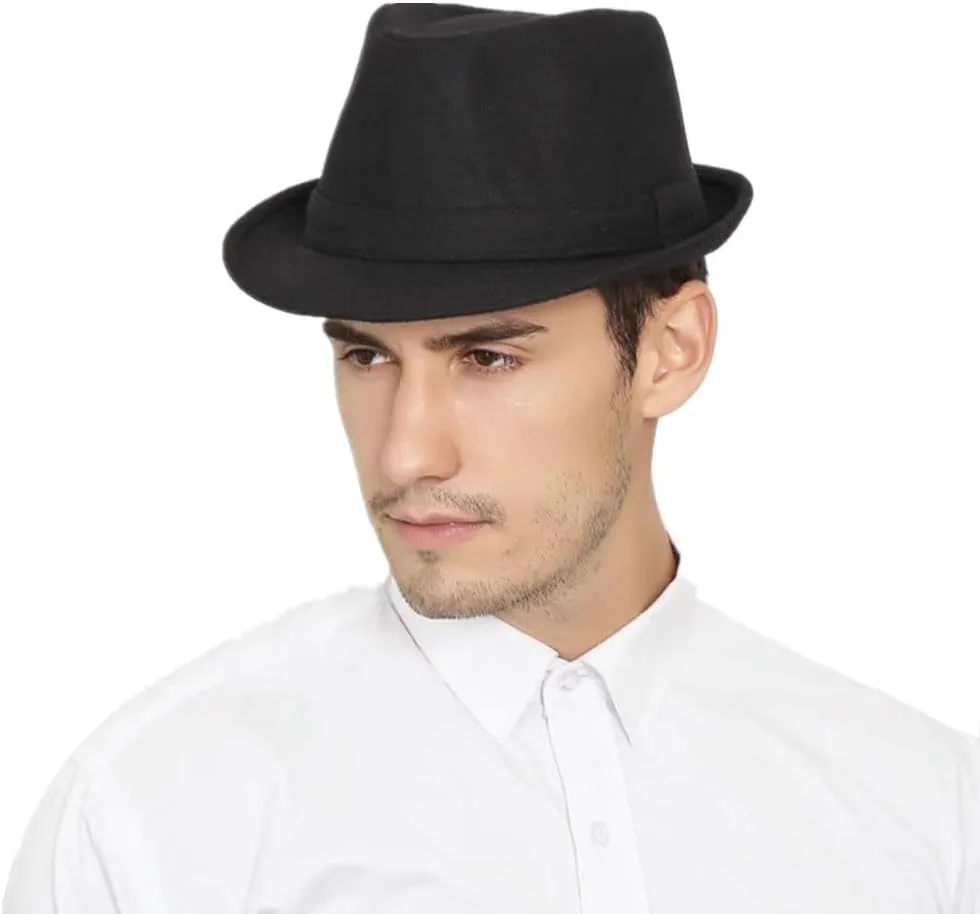 20s Men Fedora Hat Classic Manhattan Structured Gangster Trilby Hat Short Brim Bowler Hat with Band Panama Jazz Cap Derby Hat