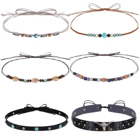 6Pcs Cowboy Hat Bands Ethnic Western Hat Bands for Cowboy Hats Cowgirl Turquoise Hatbands Beaded Hat Bands for Women Men