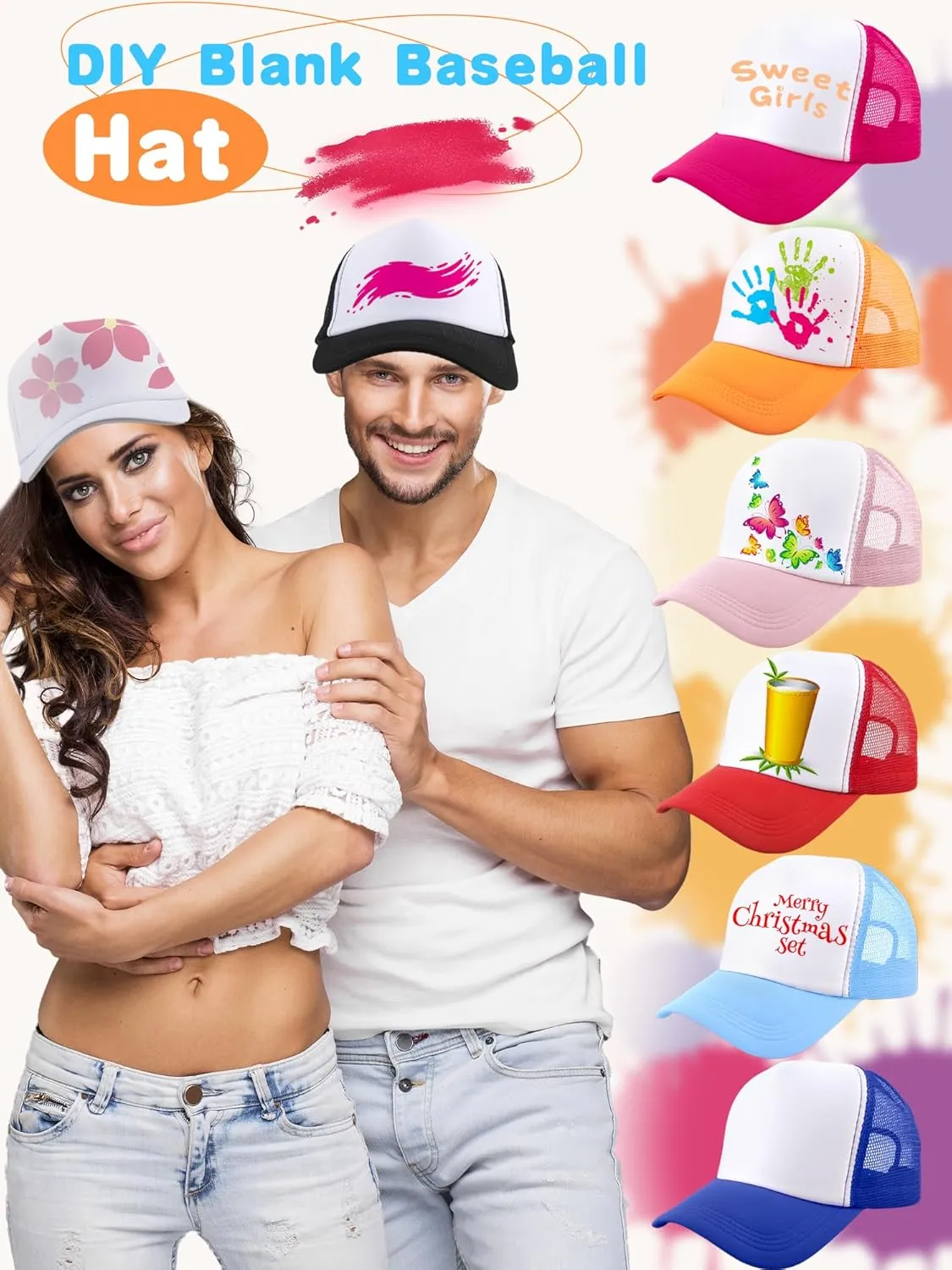 8 Pack Adult Blank Trucker Hats Sublimation Mesh Baseball Cap DIY Plain Trucker Cap for Summer Outdoor Sports
