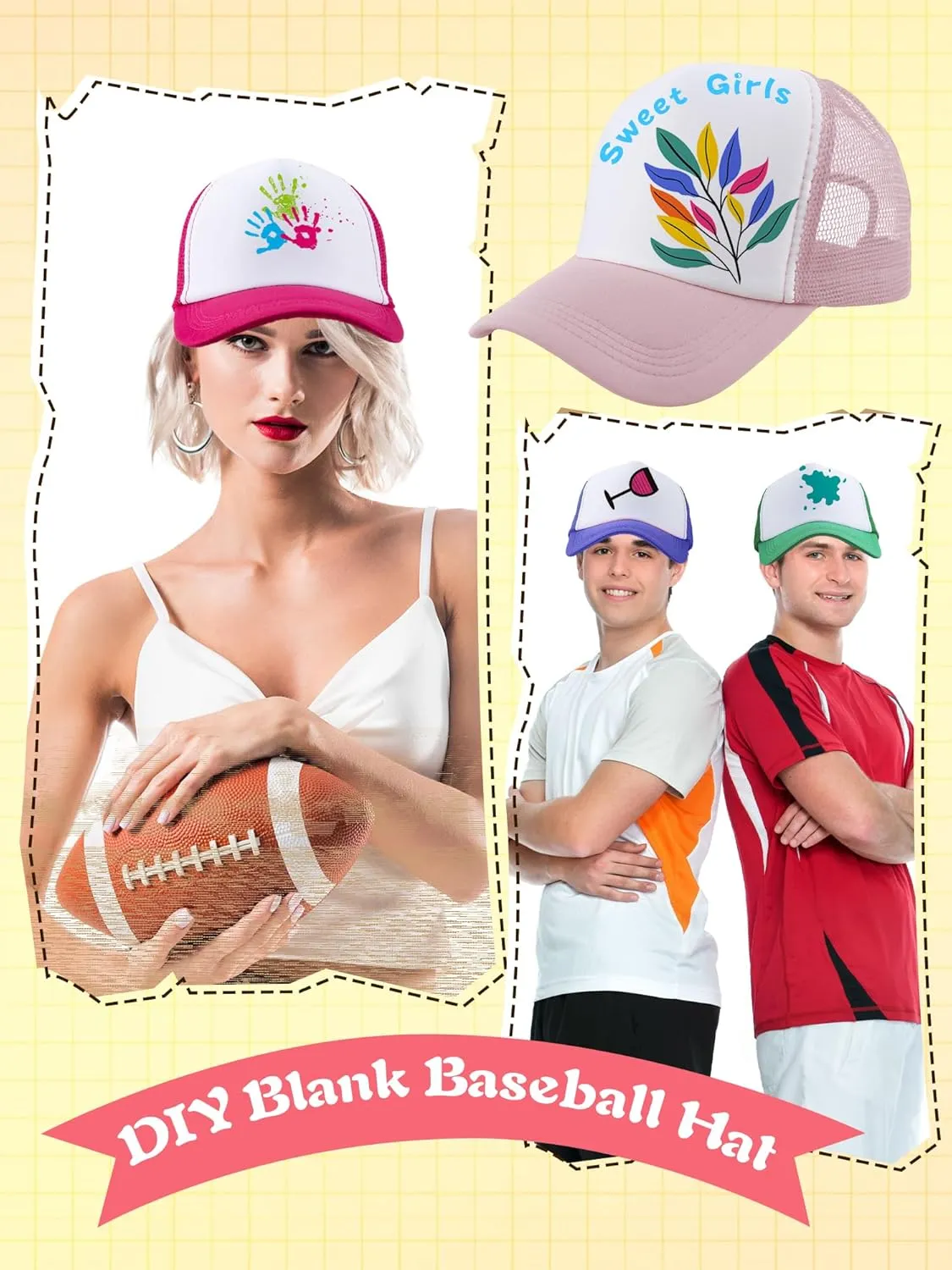 8 Pack Adult Blank Trucker Hats Sublimation Mesh Baseball Cap DIY Plain Trucker Cap for Summer Outdoor Sports