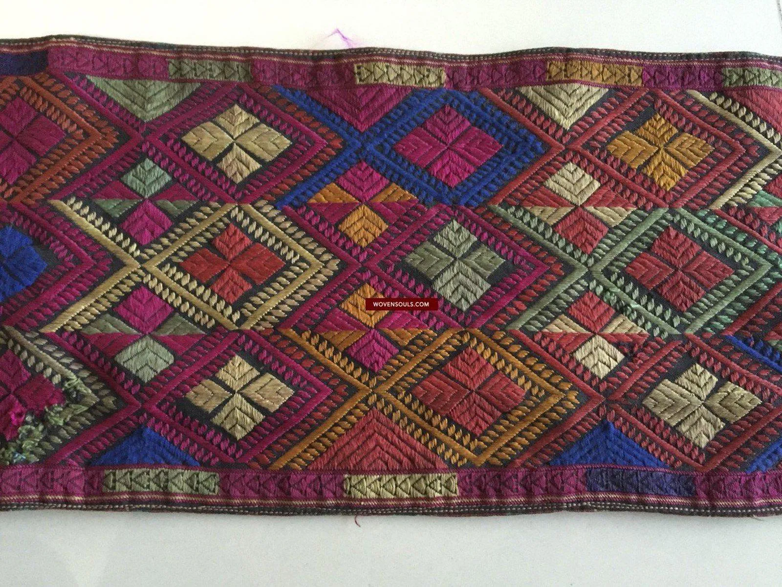 918 SOLD Antique Kohistan Embroidered Scarf Textile with Superb beaded Tassels
