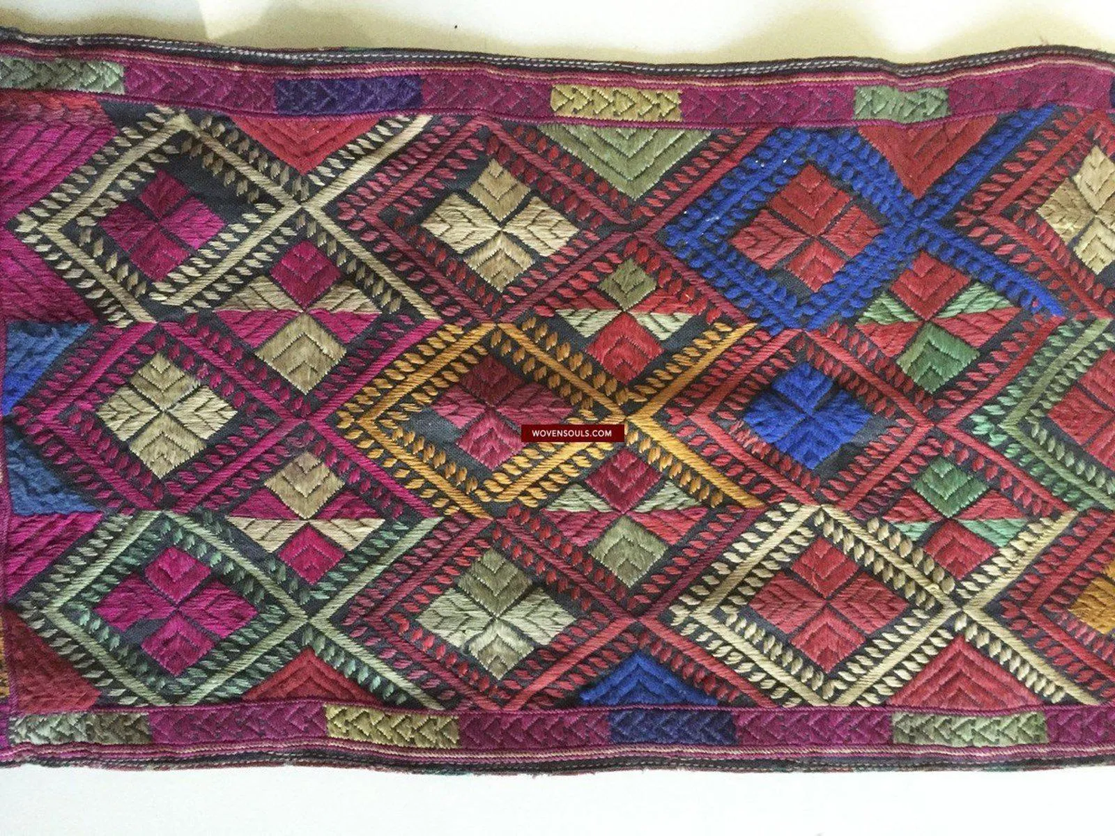 918 SOLD Antique Kohistan Embroidered Scarf Textile with Superb beaded Tassels