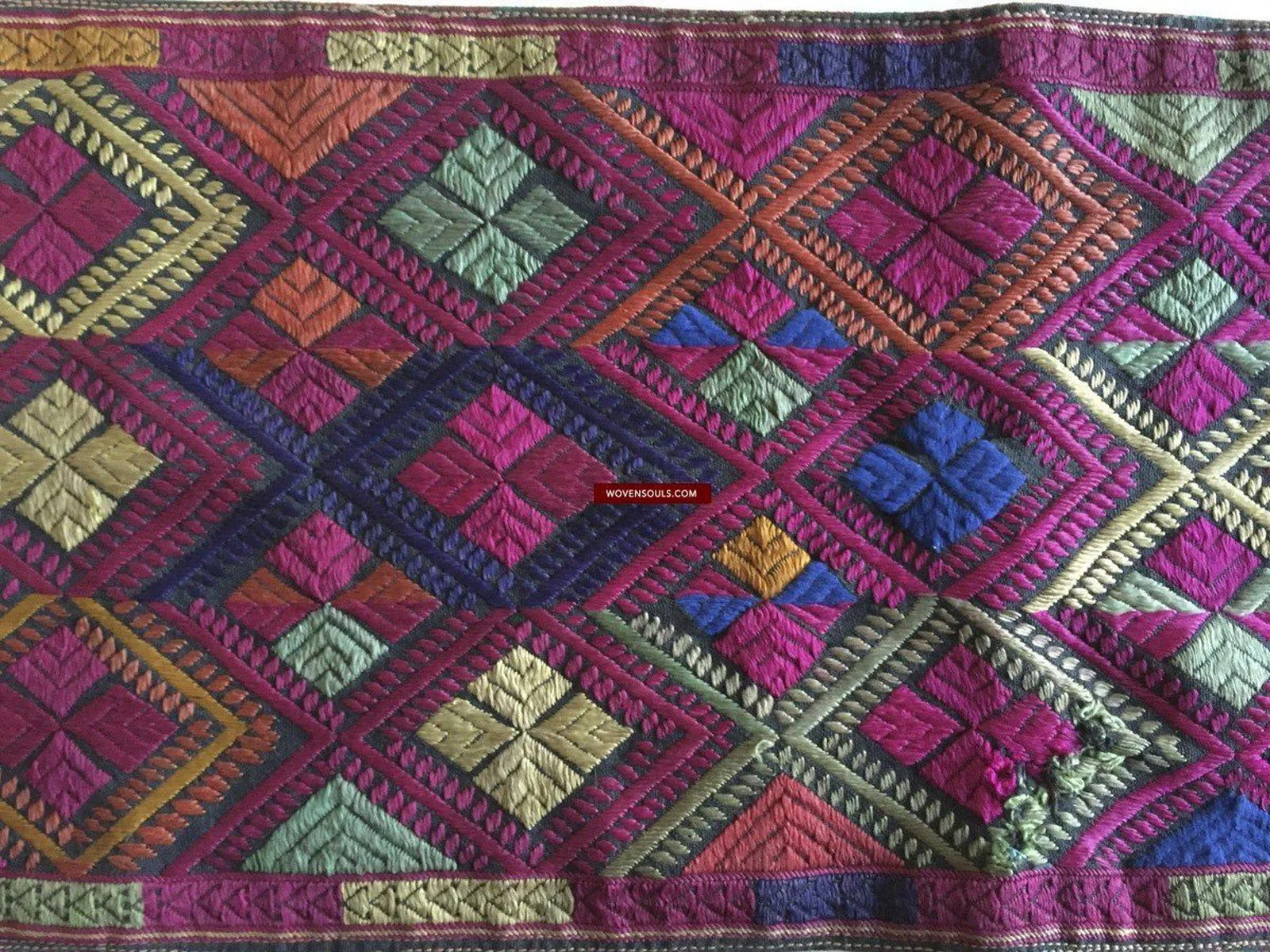 918 SOLD Antique Kohistan Embroidered Scarf Textile with Superb beaded Tassels
