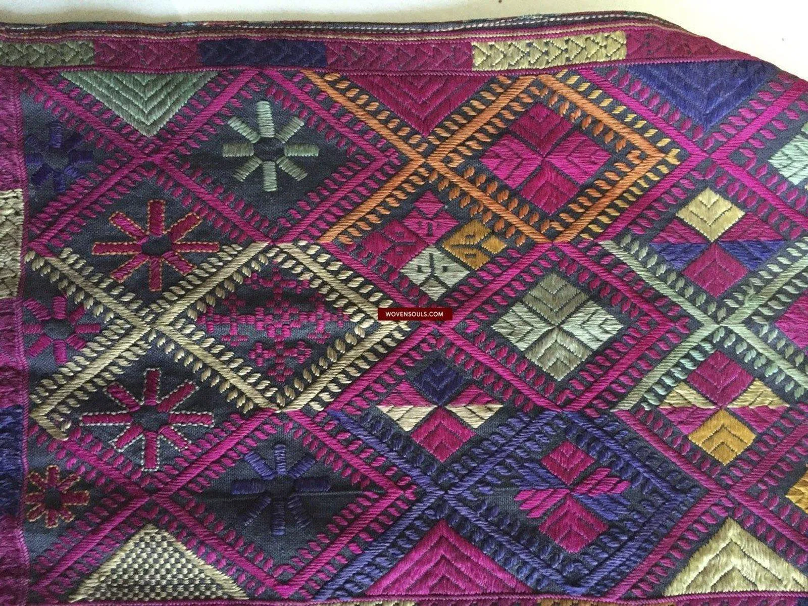 918 SOLD Antique Kohistan Embroidered Scarf Textile with Superb beaded Tassels