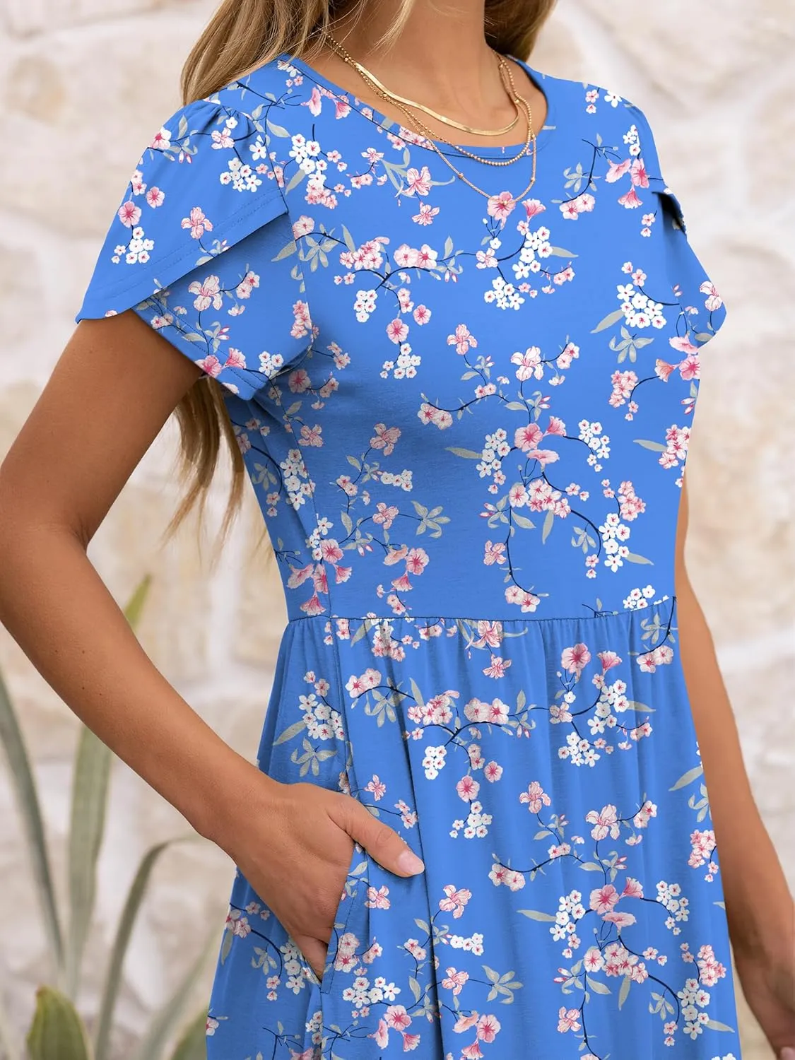 ANRABESS Women's Summer Short Sleeve A-Line Midi Dresses Casual Floral T-Shirt Dresses Flowy Beach Sundress with Pockets