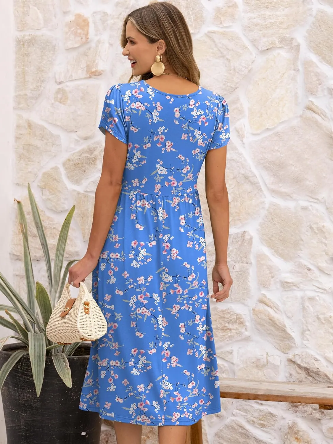 ANRABESS Women's Summer Short Sleeve A-Line Midi Dresses Casual Floral T-Shirt Dresses Flowy Beach Sundress with Pockets