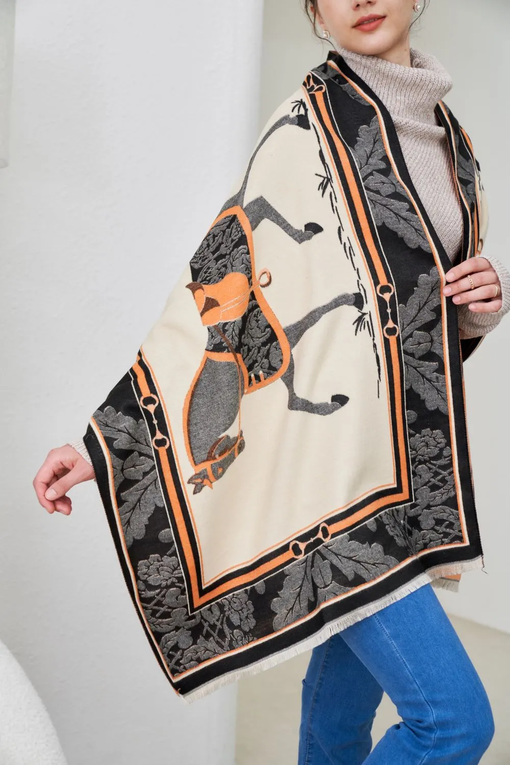 AWST Int'l Baroque Horses Acrylic Cashmere Scarf