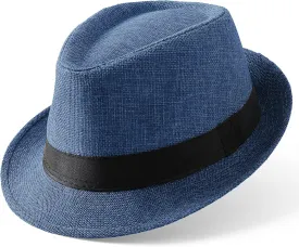 BABEYOND Straw Trilby Fedora Hat for Men-1920s Felt Panama Hat Short Brim Summer Cap with Ribbon