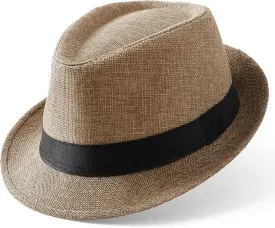 BABEYOND Straw Trilby Fedora Hat for Men-1920s Felt Panama Hat Short Brim Summer Cap with Ribbon