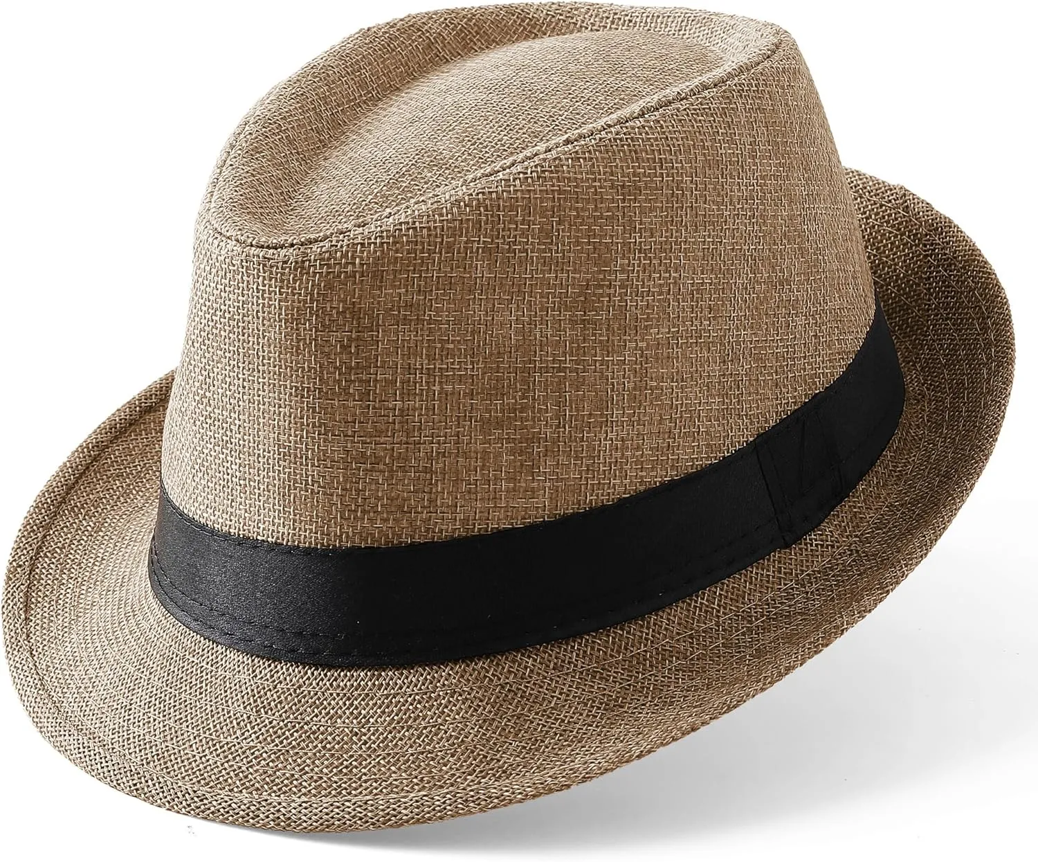 BABEYOND Straw Trilby Fedora Hat for Men-1920s Felt Panama Hat Short Brim Summer Cap with Ribbon