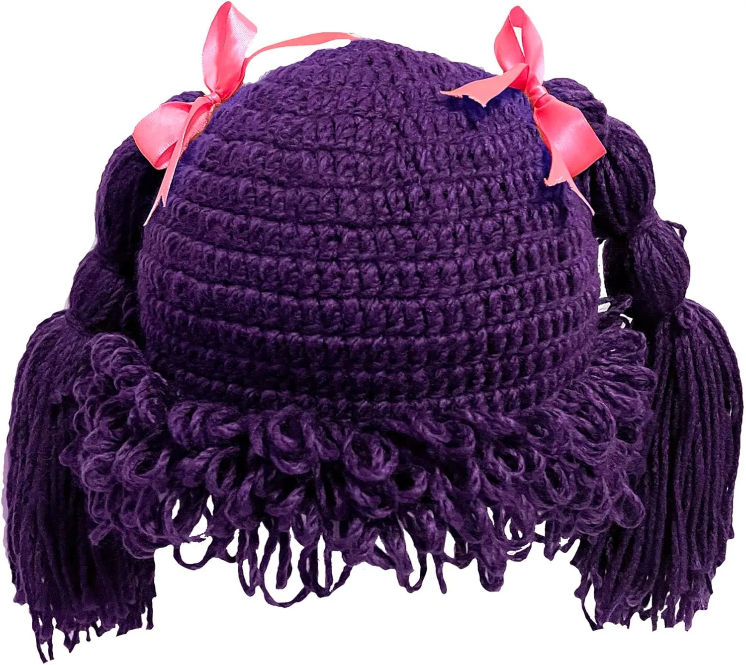 BIBITIME Knitted Pigtail Wig Beanie Handmade Women Girl's Braid Hat Bowknot Cap