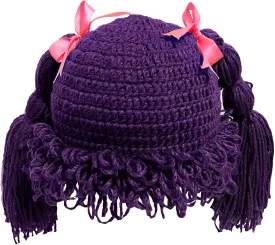 BIBITIME Knitted Pigtail Wig Beanie Handmade Women Girl's Braid Hat Bowknot Cap