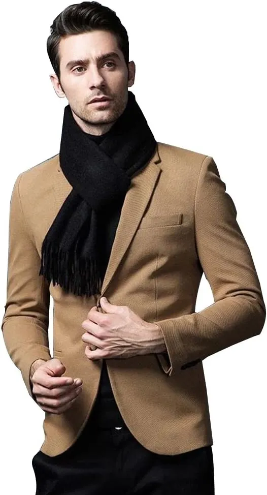 Cashmere & Wool Scarf Solid Color Thin Lightweight Scarf for Men and Women in Cold Weather with Gift Box