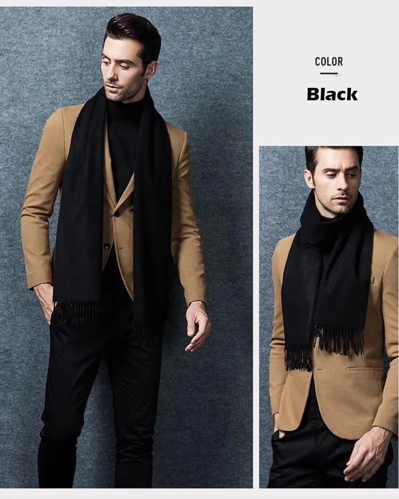 Cashmere & Wool Scarf Solid Color Thin Lightweight Scarf for Men and Women in Cold Weather with Gift Box