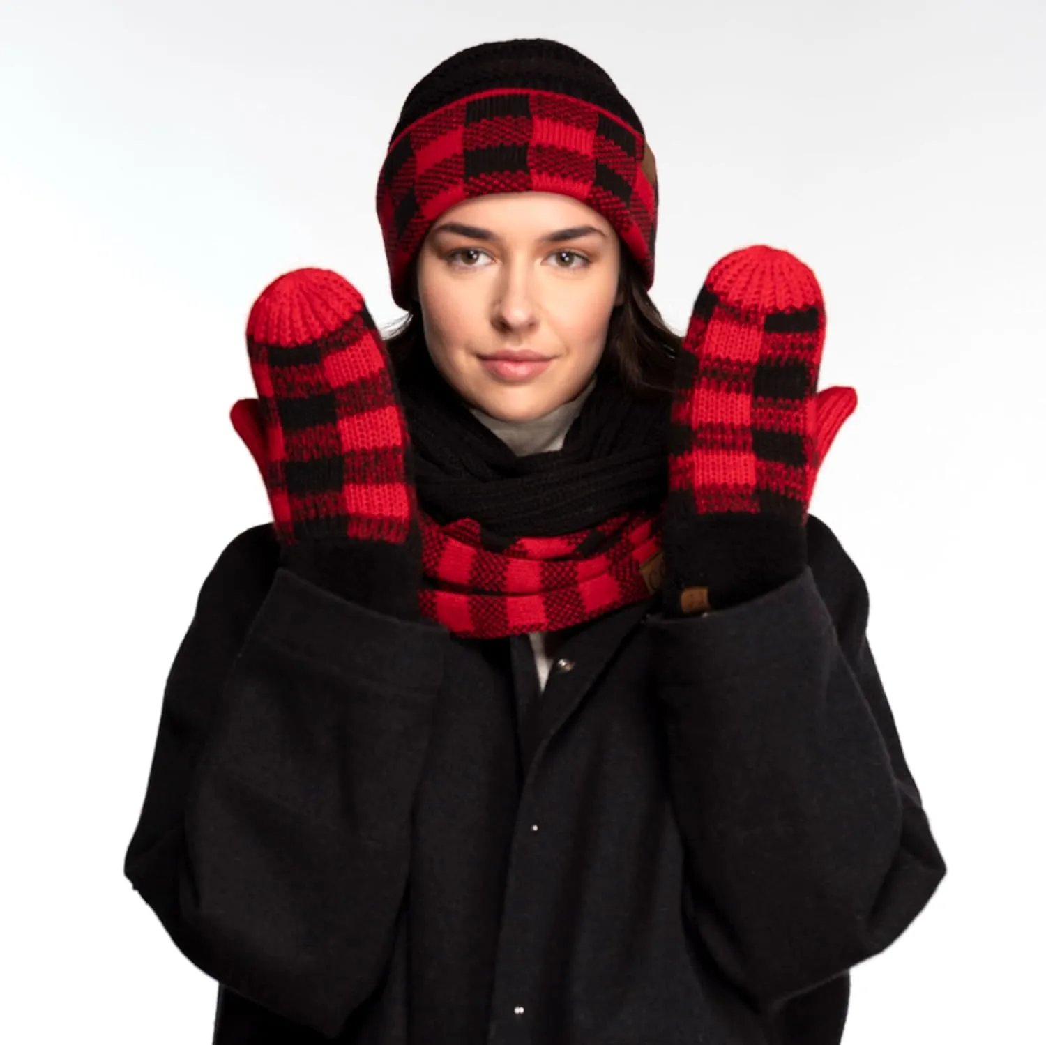 C.C CC Super Thick Fuzzy Fleeced Lined Warm Winter Knitted Mittens Gloves