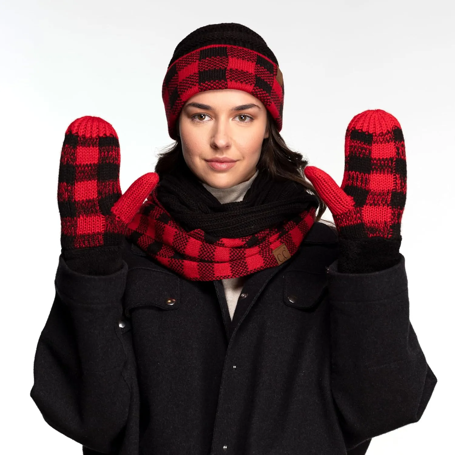 C.C CC Super Thick Fuzzy Fleeced Lined Warm Winter Knitted Mittens Gloves