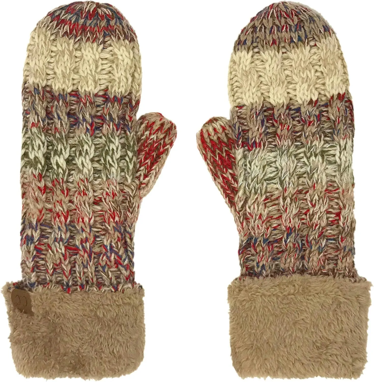 C.C CC Super Thick Fuzzy Fleeced Lined Warm Winter Knitted Mittens Gloves