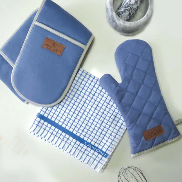 Cornflower Blue Cotton Canvas Double Oven Gloves