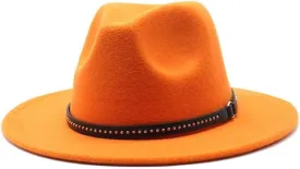 DHAEY Autumn and Winter Warm Woolen Top Hat, Large Brim Felt Hat, Vintage and Versatile Jazz Hat, Imitation Wool Hat Luopan Caps & Hats (Color : Orange, Size : 56-58cm)