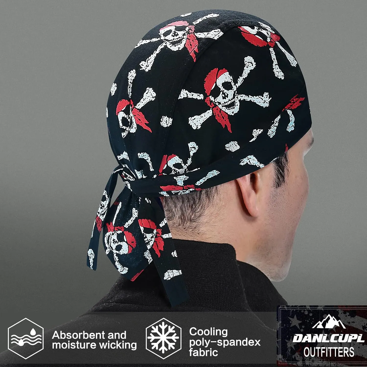 DOO Rags Dew Rag Skull Cap Pirate Hat Cycling Bandana Motorcycle Biker Cooling Head Wrap Beanie Helmet Liner