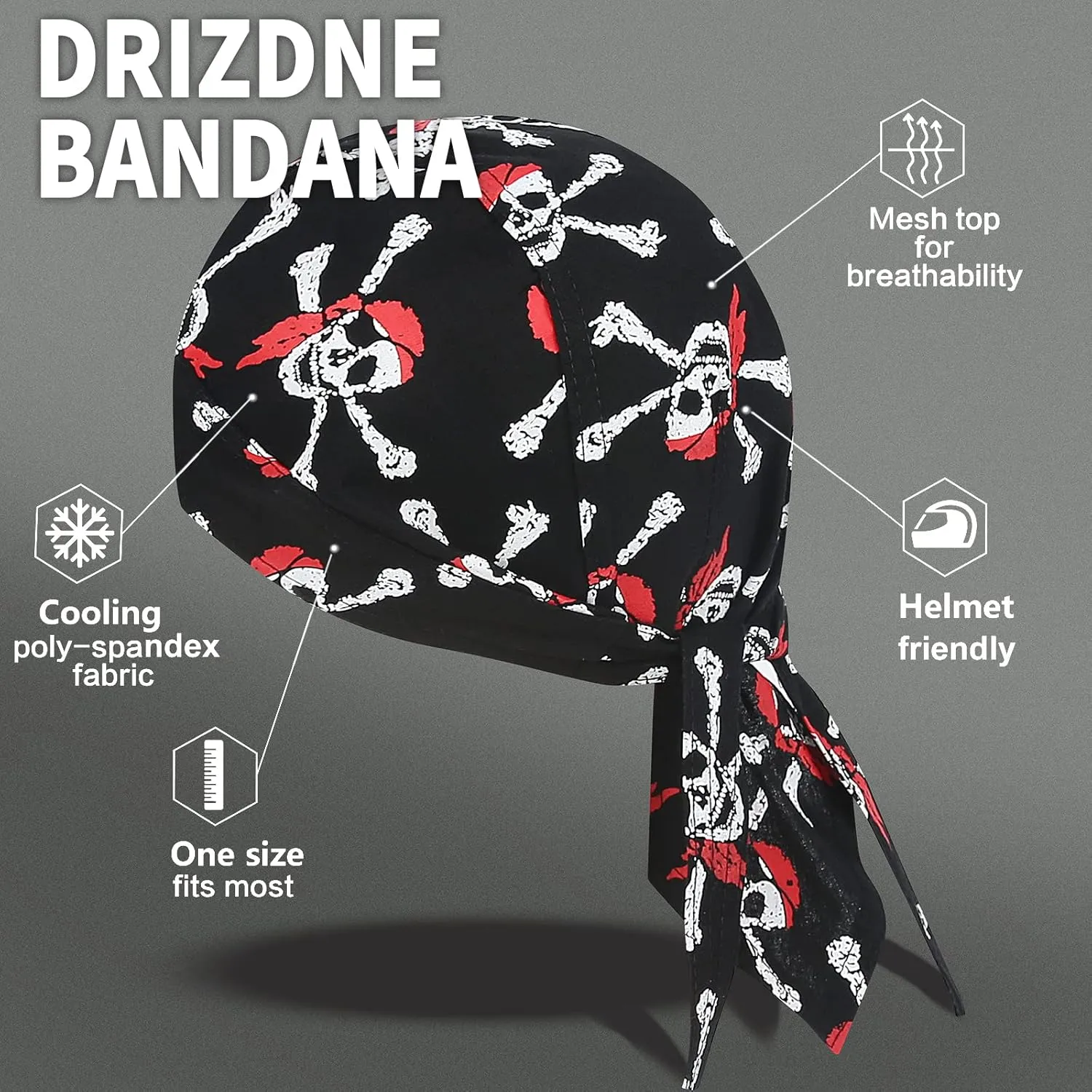 DOO Rags Dew Rag Skull Cap Pirate Hat Cycling Bandana Motorcycle Biker Cooling Head Wrap Beanie Helmet Liner