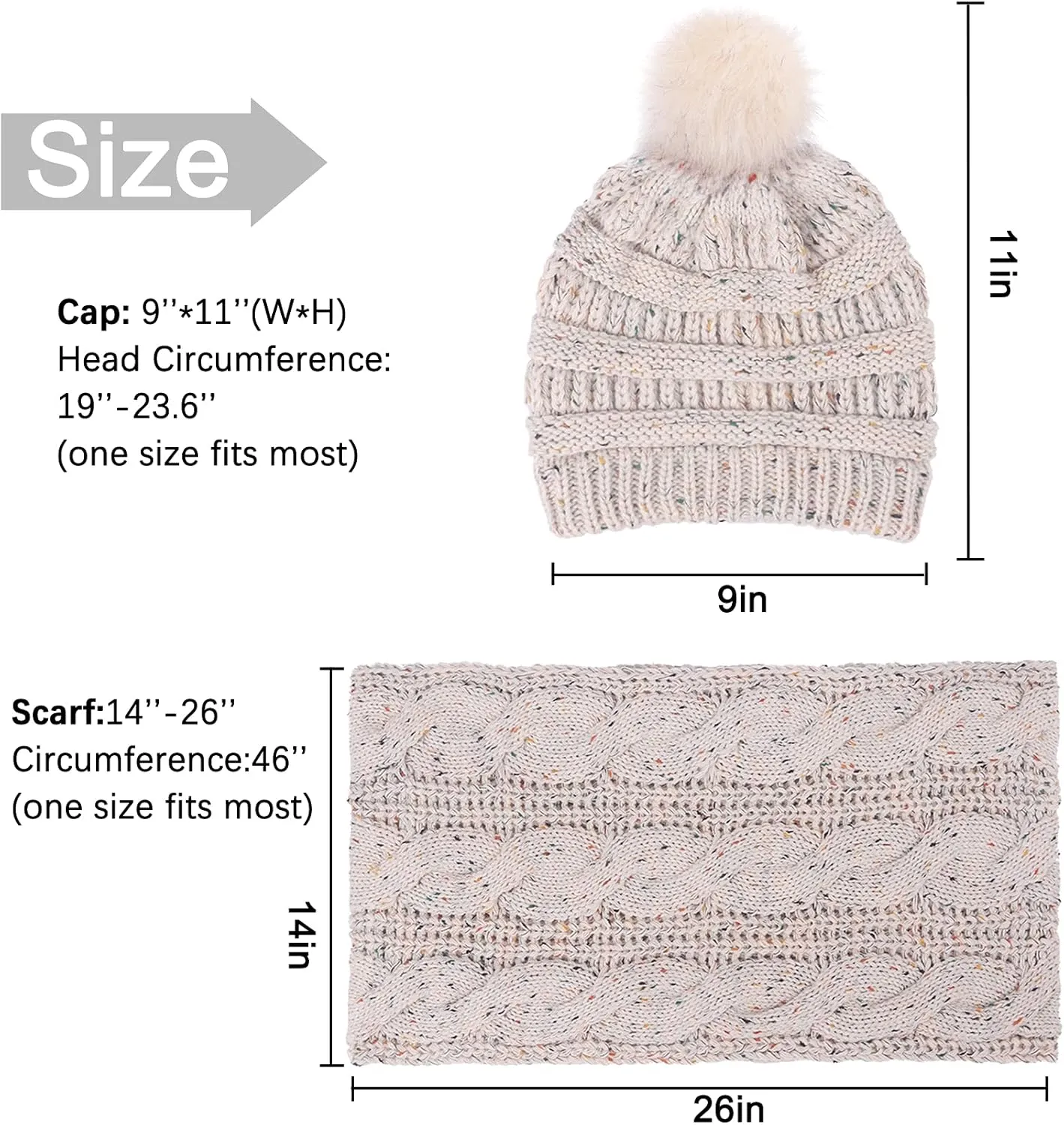 Double Couple Winter Scarf and Hat Set for Women Thick Cable Knitted Circle Loop Infinity Scarfs and Warm Beanie Hat