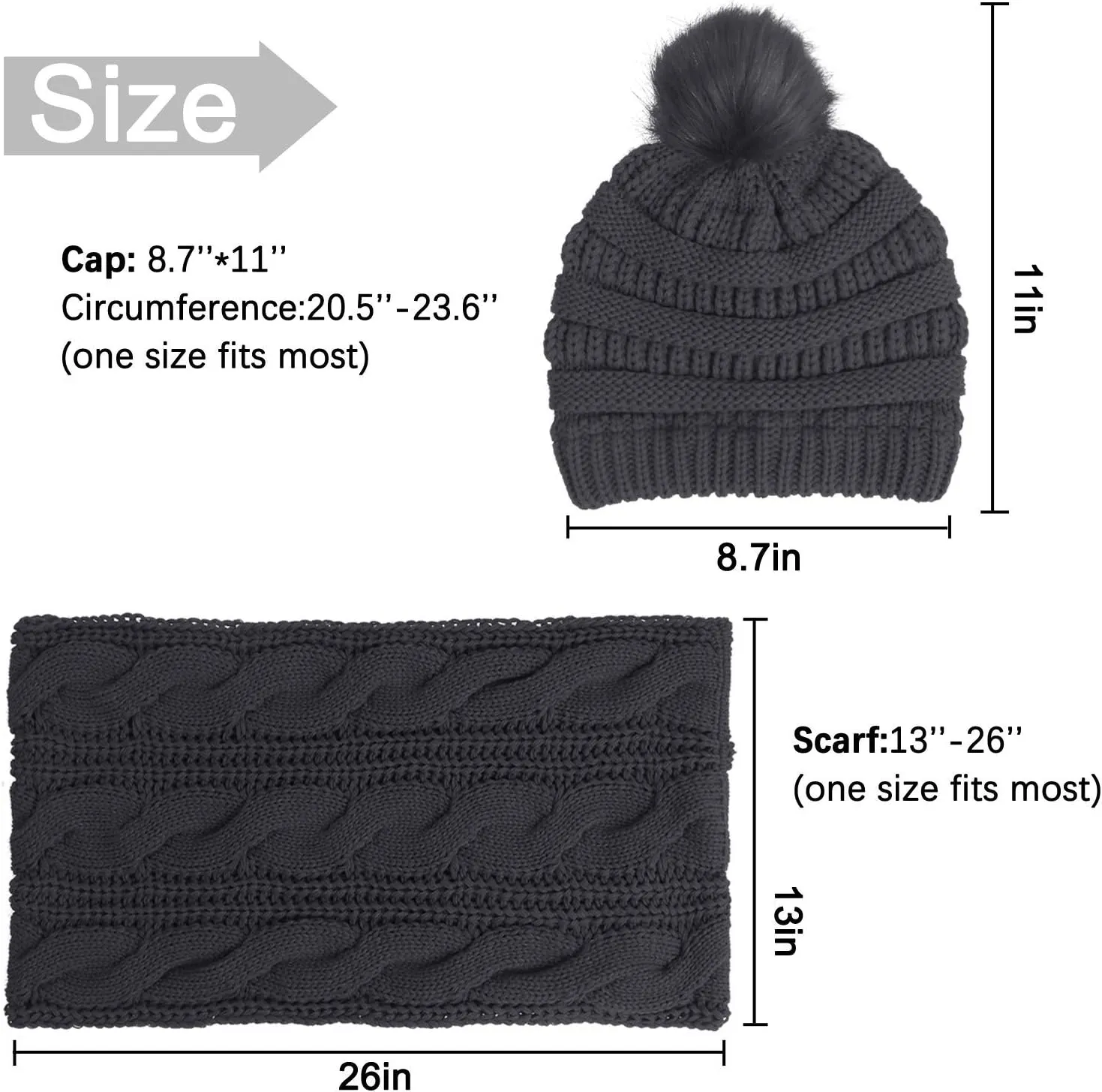 Double Couple Winter Scarf and Hat Set for Women Thick Cable Knitted Circle Loop Infinity Scarfs and Warm Beanie Hat