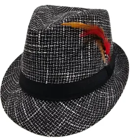 Fedora HAT with Band & Feather - Trilby Gangster Mob Panama Jazz Vintage Style