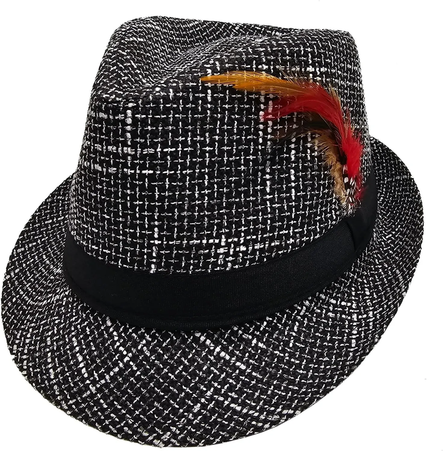 Fedora HAT with Band & Feather - Trilby Gangster Mob Panama Jazz Vintage Style