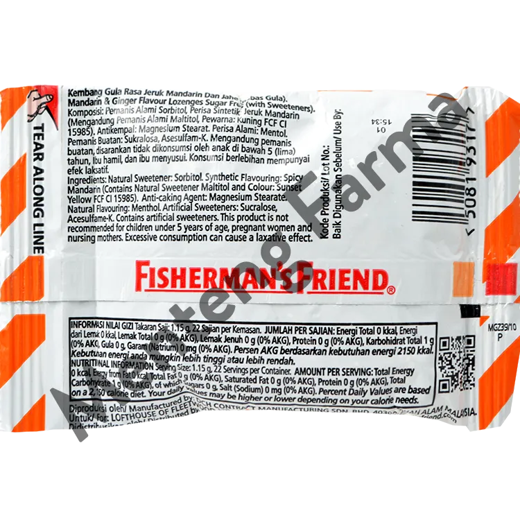 Fisherman's Friend Mandarin & Ginger Sugar Free - Permen Pereda Tenggorokan
