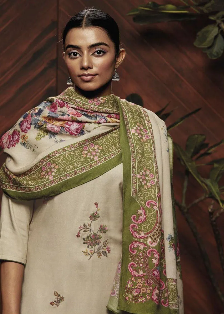 Ganga Woolen Pashmina Brown Winter Suit Dress Material for Women