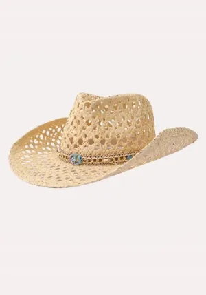 H3324 Boho Cut Out Cowboy Hat With Bead Detailing