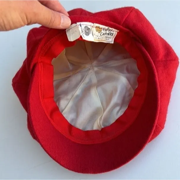 Happy Cappers By The Field Company Vintage Red Wool Pageboy Newsboy Hat Size 7/M