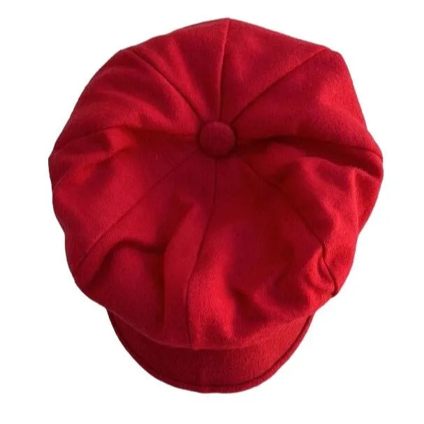 Happy Cappers By The Field Company Vintage Red Wool Pageboy Newsboy Hat Size 7/M