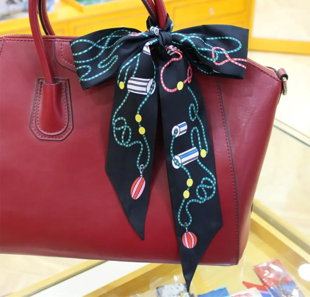 JERLA 100% Mulberry silk Scarf bag scarf Head Hair Ribbon Handbag Handle wrap Tie Bundle Scarf Neckerchief Scarf for women