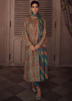 Kesar Pure Pashmina Brown Winter Suit Dress Material with Embroidery