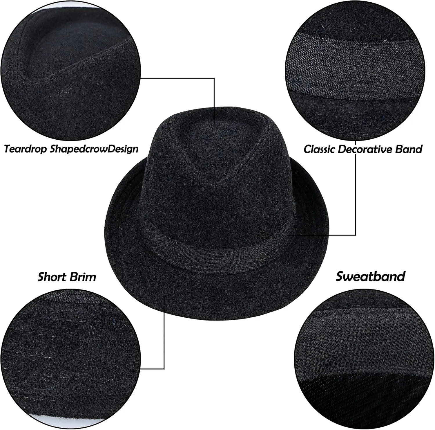 Kids Classic Trilby-Fedora Hat Short Brim Boys Gangster-Fedora Manhattan-Hat for 3-6 Years Old