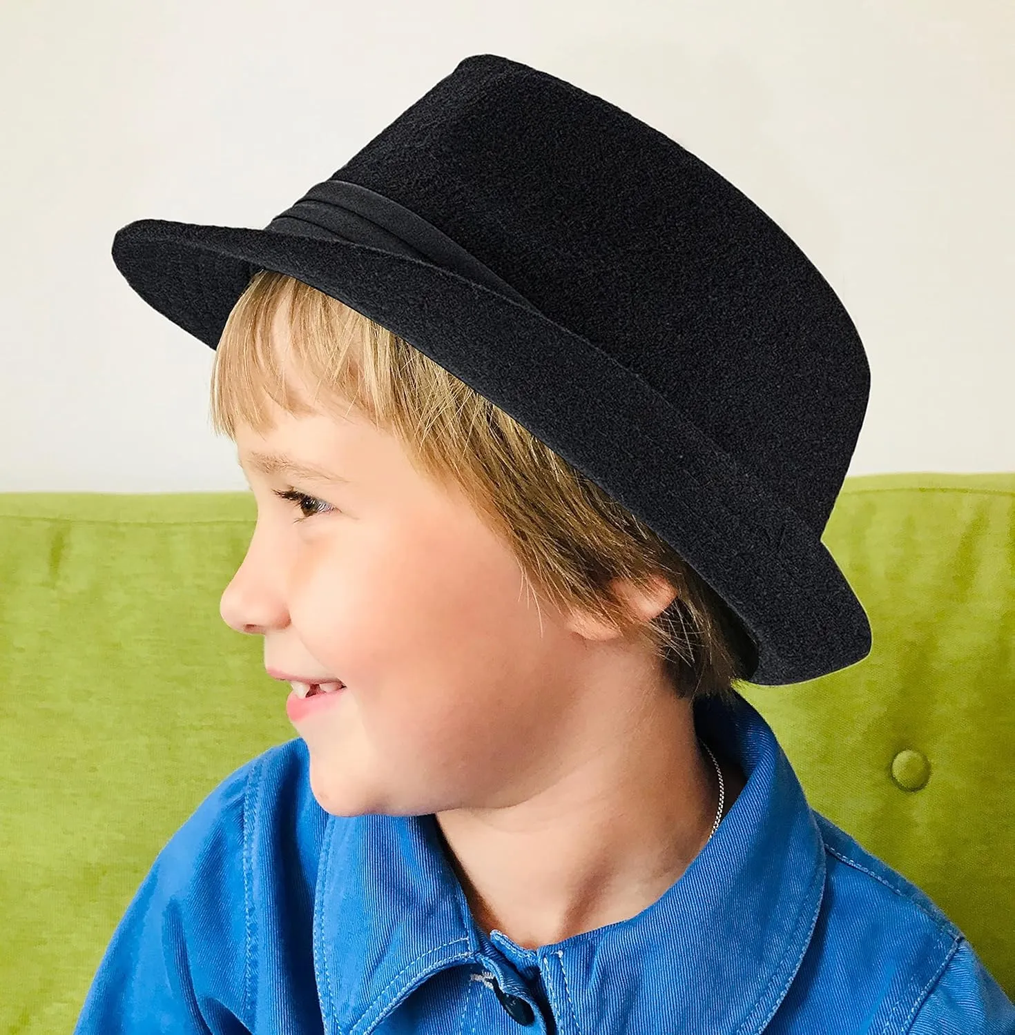 Kids Classic Trilby-Fedora Hat Short Brim Boys Gangster-Fedora Manhattan-Hat for 3-6 Years Old