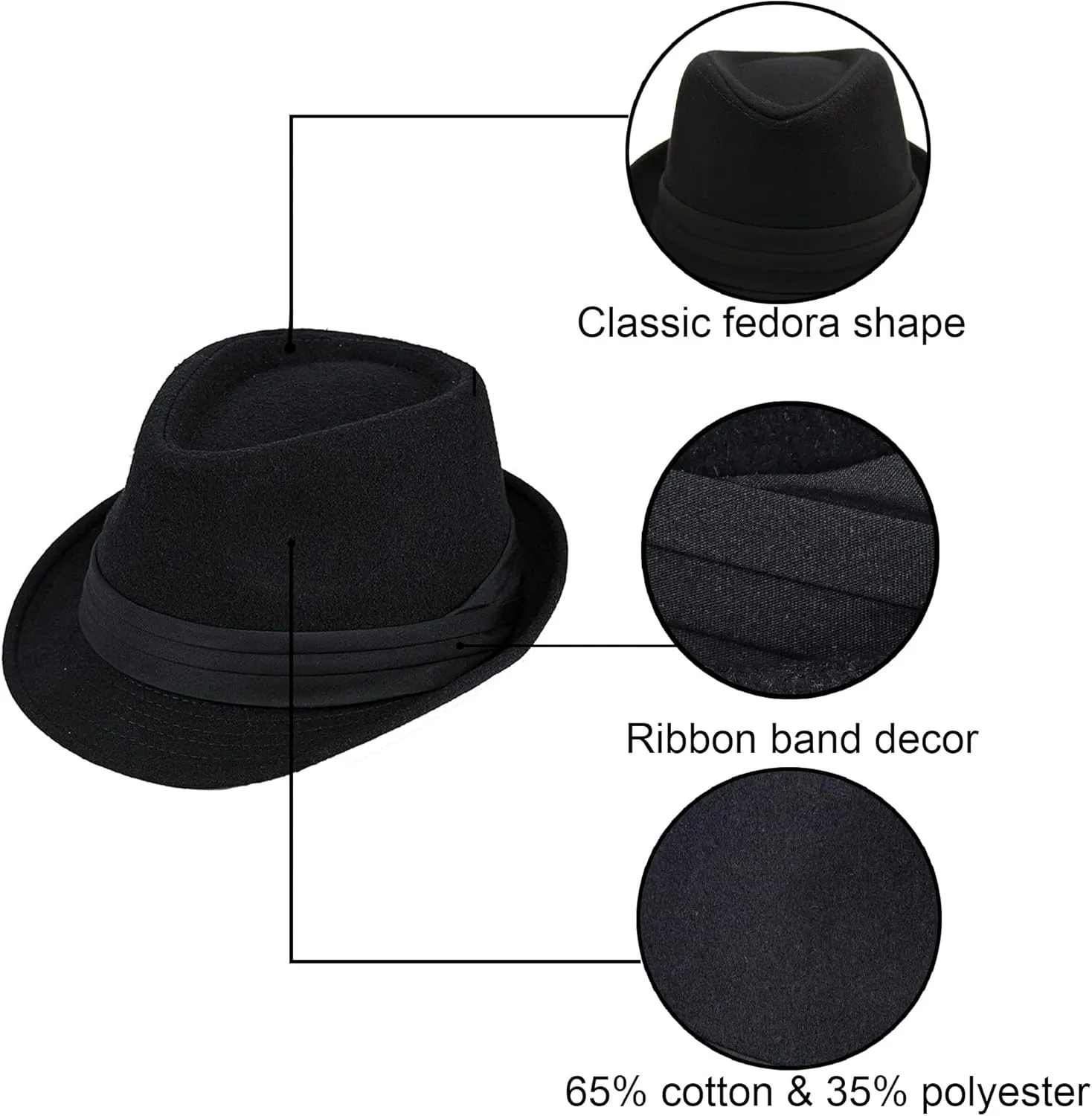 Kids Classic Trilby-Fedora Hat Short Brim Boys Gangster-Fedora Manhattan-Hat for 3-6 Years Old