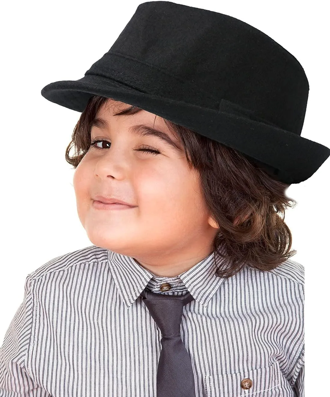 Kids Classic Trilby-Fedora Hat Short Brim Boys Gangster-Fedora Manhattan-Hat for 3-6 Years Old