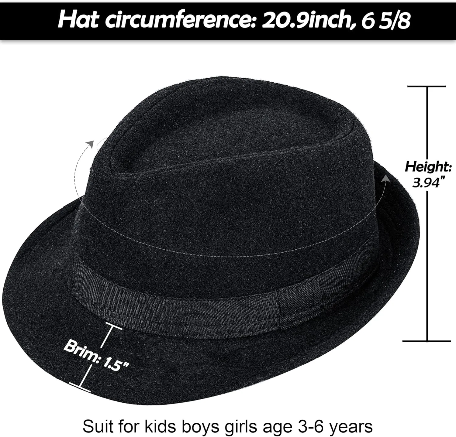 Kids Classic Trilby-Fedora Hat Short Brim Boys Gangster-Fedora Manhattan-Hat for 3-6 Years Old