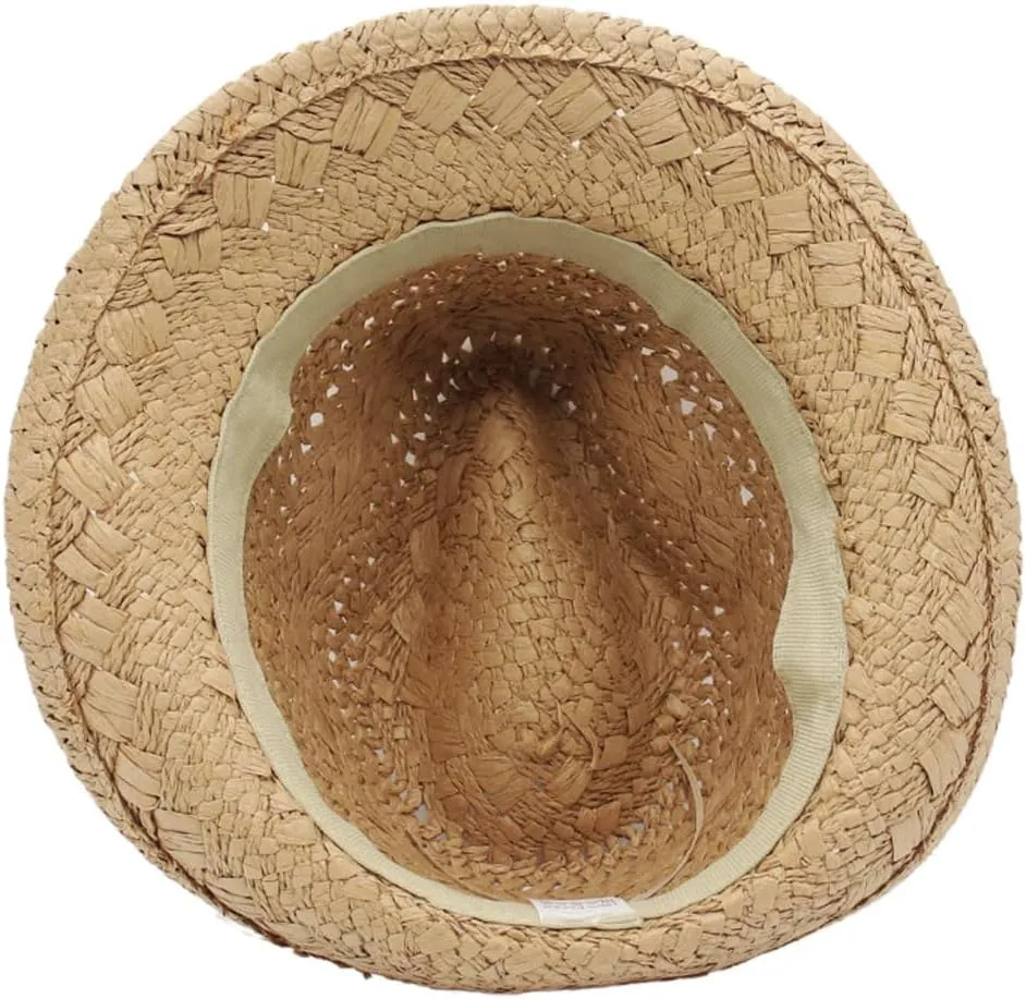 Kids Straw Fedora Sun Hat Short Brim Panama Jazz Hat Roll Up Trilby Bowler Cap for Small Boys Girls