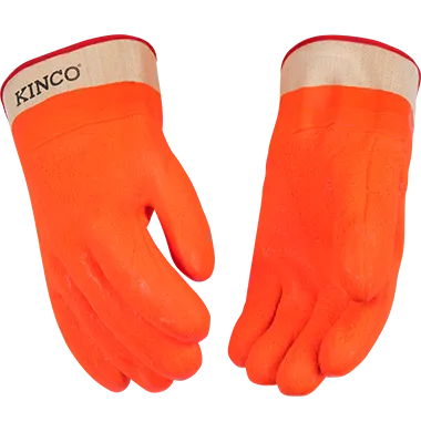 Kinco 4160 Sandy Finish Lined Hi-vis Orange PVC with Safety Cuff Gloves (One Dozen)