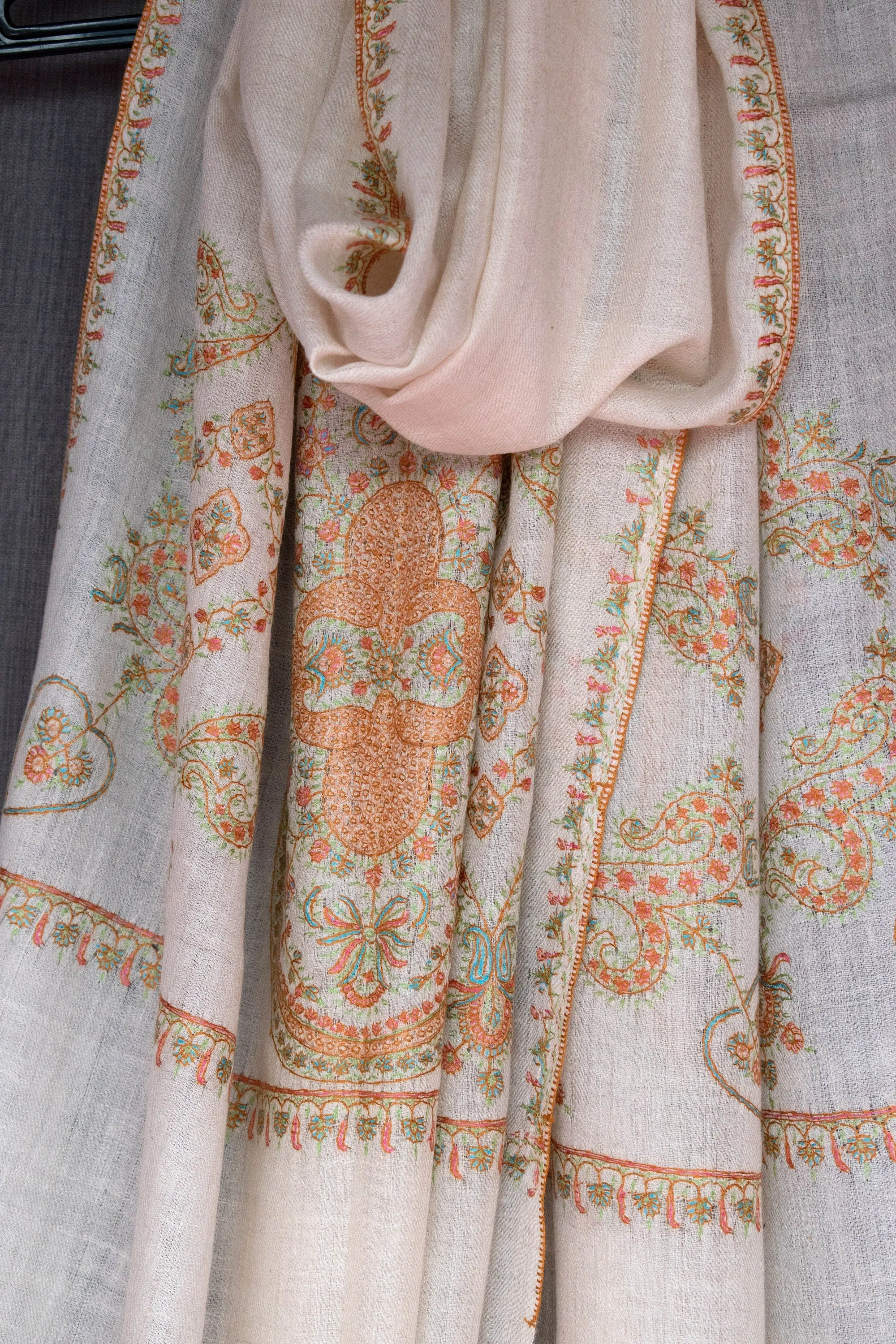 LABOR DAY SALE Indiana Kashmir Scarf, Pashmina Wrap, Pure Cashmere, Hand Embroidery, Handwoven, 28x80"