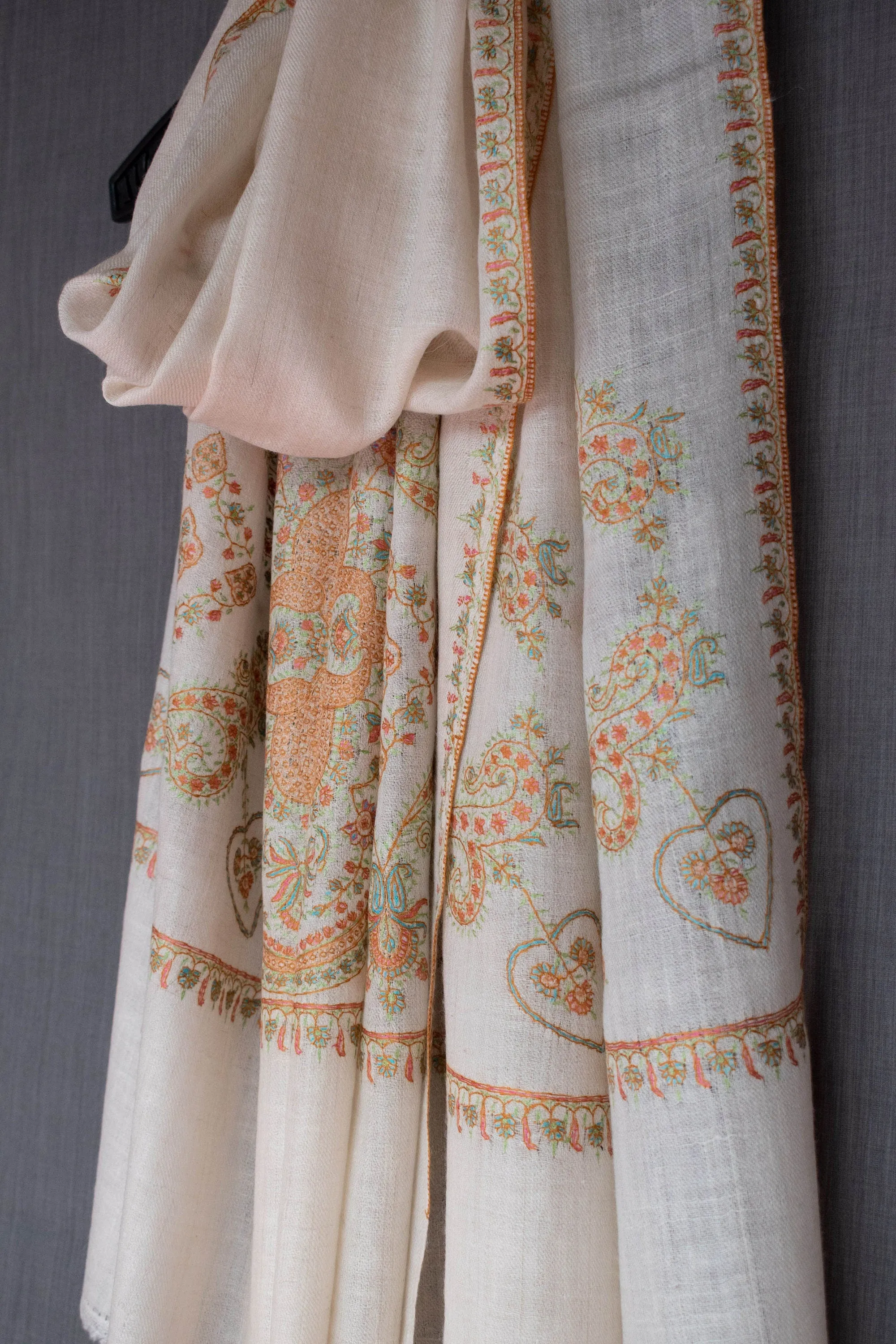 LABOR DAY SALE Indiana Kashmir Scarf, Pashmina Wrap, Pure Cashmere, Hand Embroidery, Handwoven, 28x80"